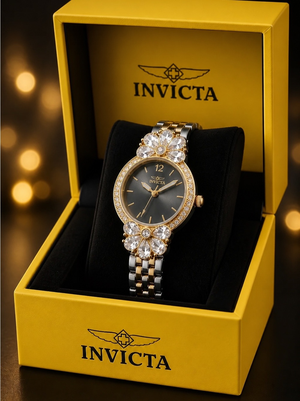 Invicta Women's Two-Tone Crystal Floral Bracelet Watch gold and silver bracelet